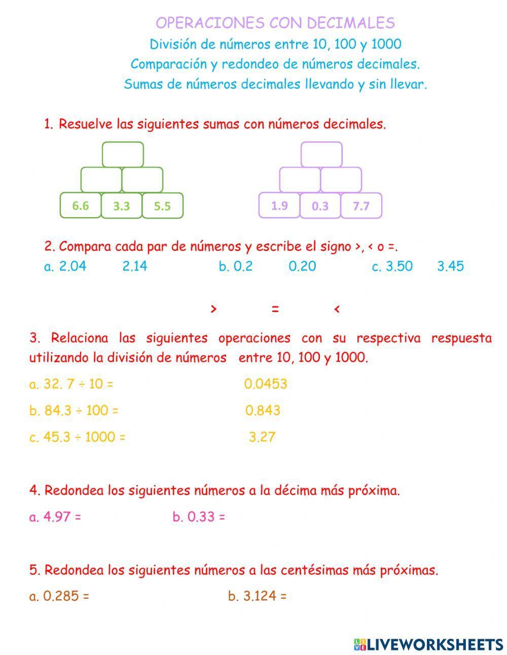 Operaciones con decimales.