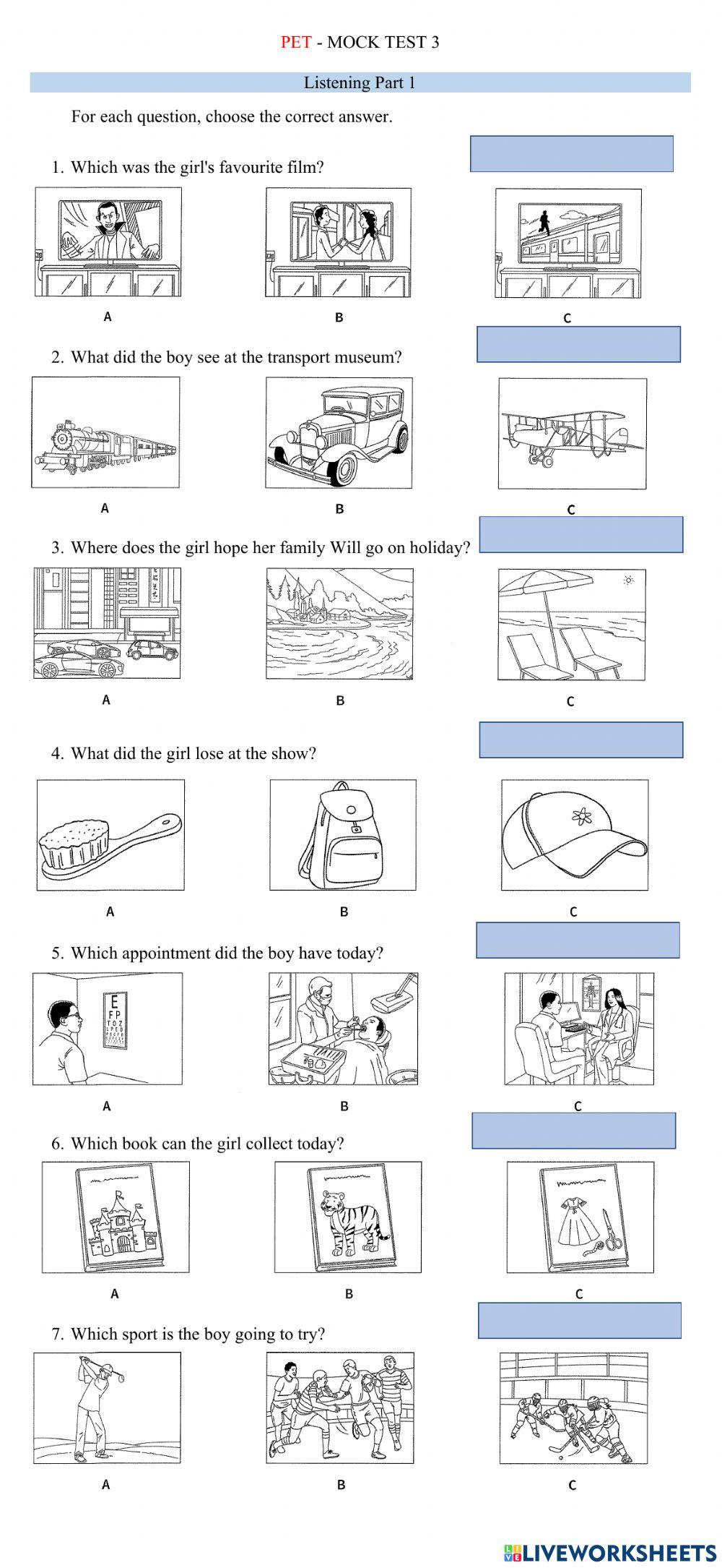 PET - Mock test 3 - LISTENING 1