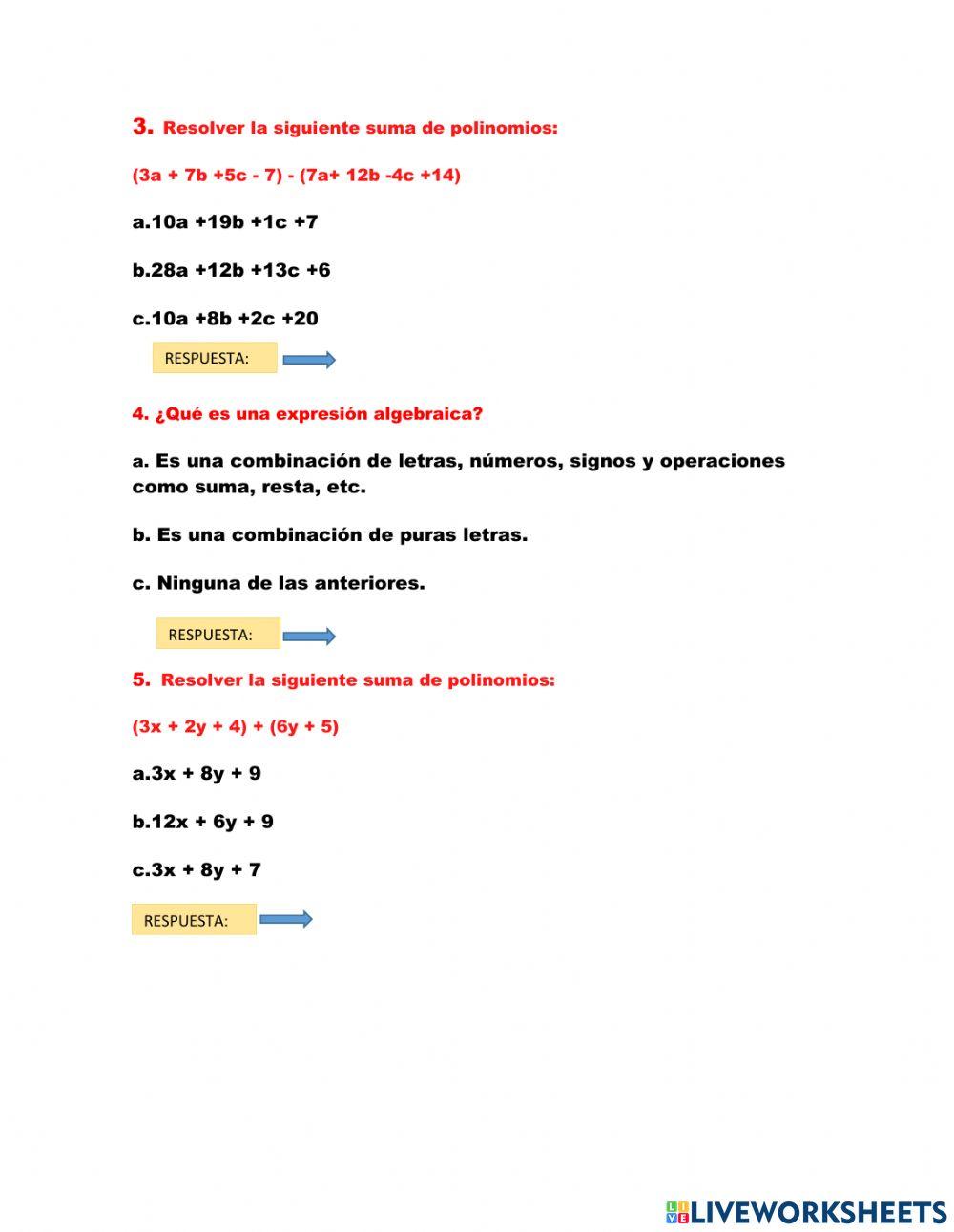 Suma y resta de polinomios