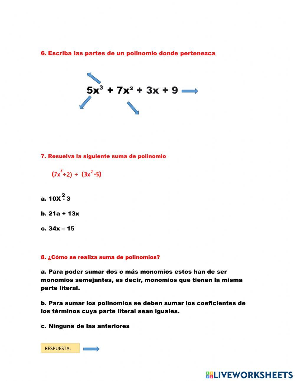 Suma y resta de polinomios