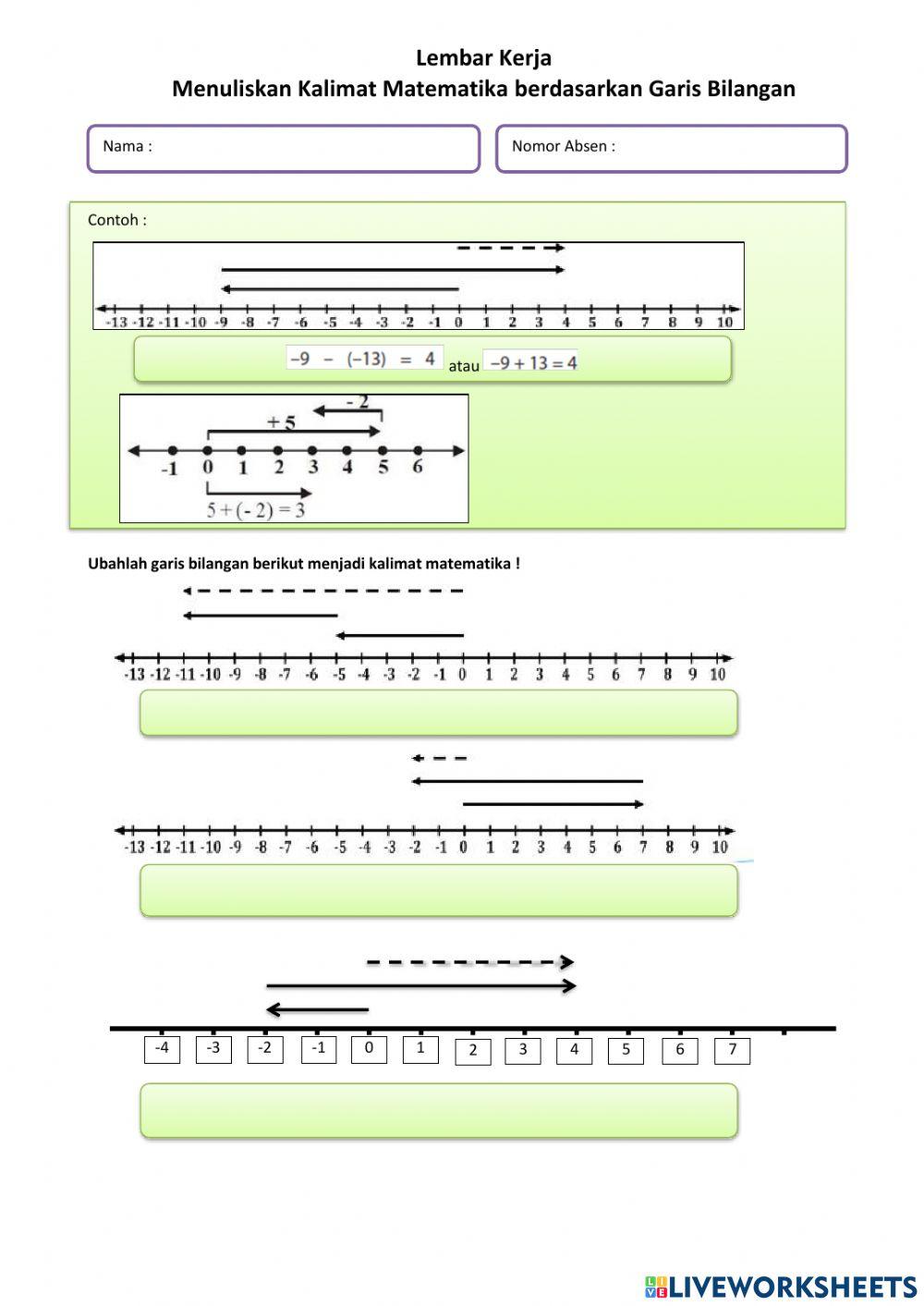 LK Penjumlahan Bilangan Bulat Menggunakan Garis Bilangan