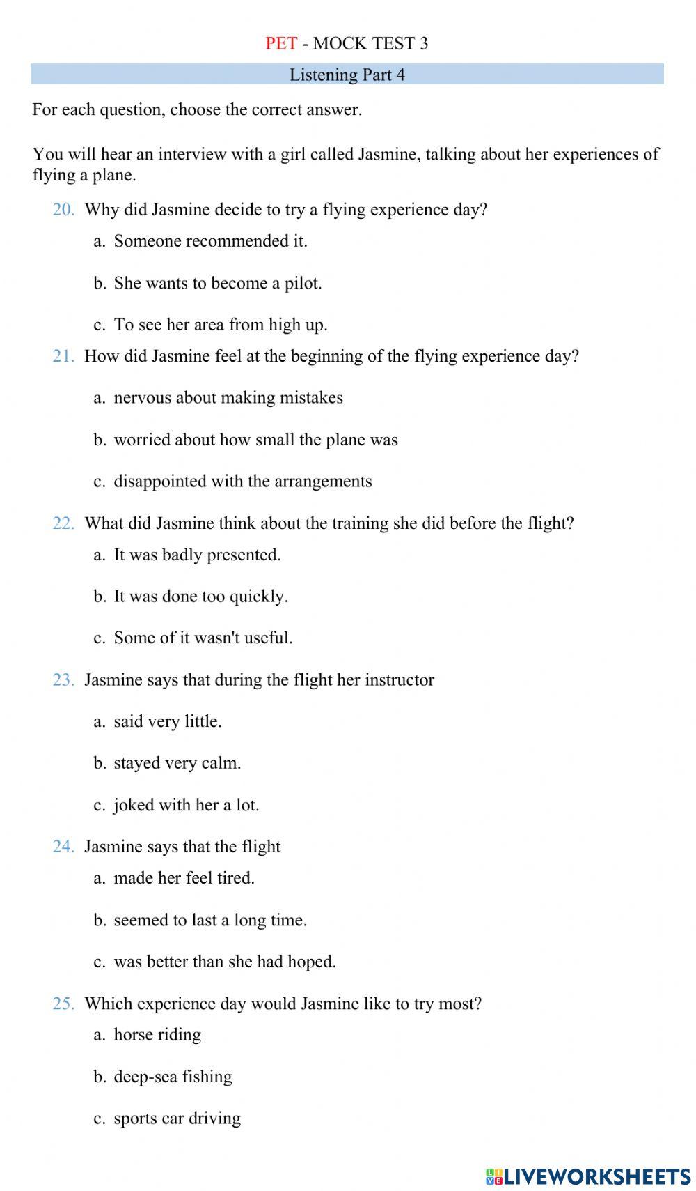 PET - Mock test 3 - LISTENING 4