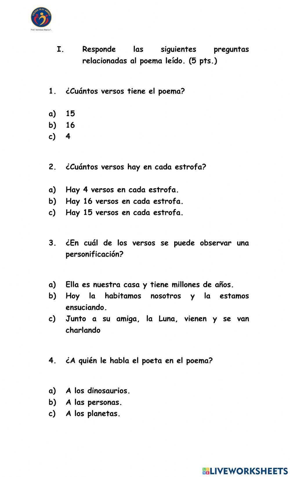 Evaluación de lenguaje Unidad 2 Evaluación de lenguaje Unidad 2