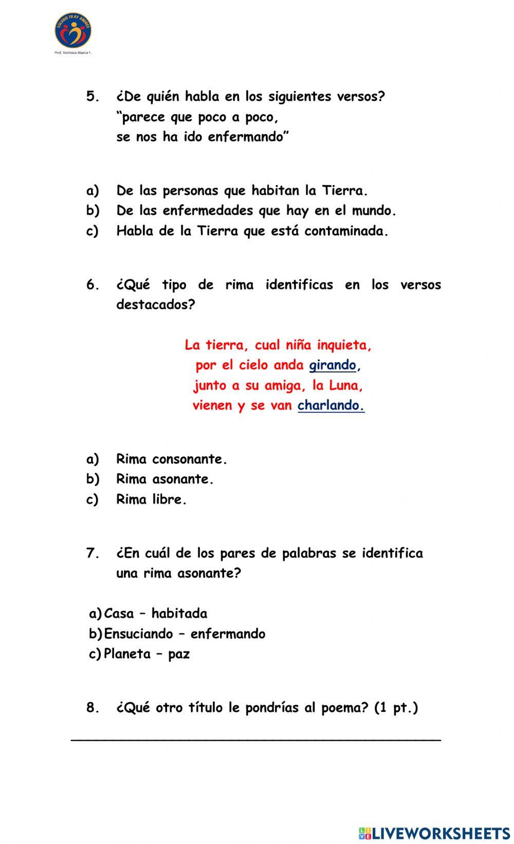 Evaluación de lenguaje Unidad 2 Evaluación de lenguaje Unidad 2
