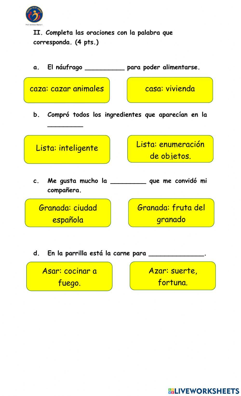 Evaluación de lenguaje Unidad 2 Evaluación de lenguaje Unidad 2