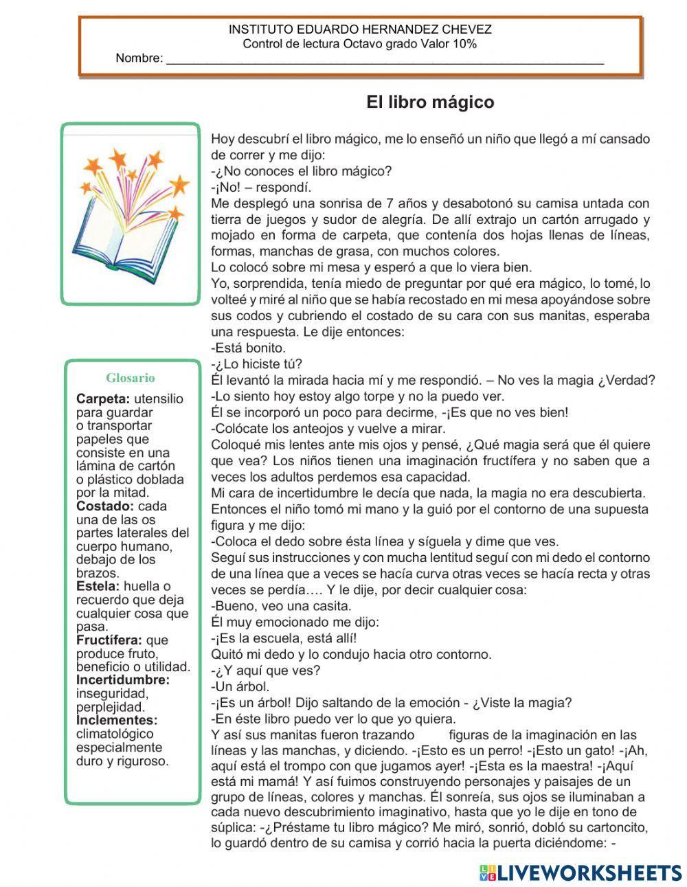 Comprensión lectora -El libro mágico-