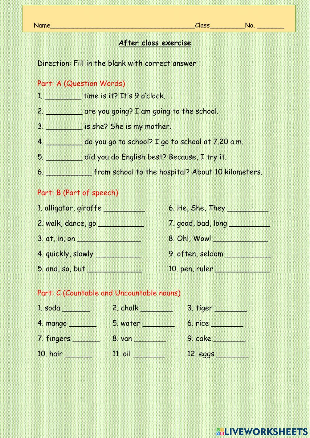 After Class Exercise M.1-3 online exercise for | Live Worksheets