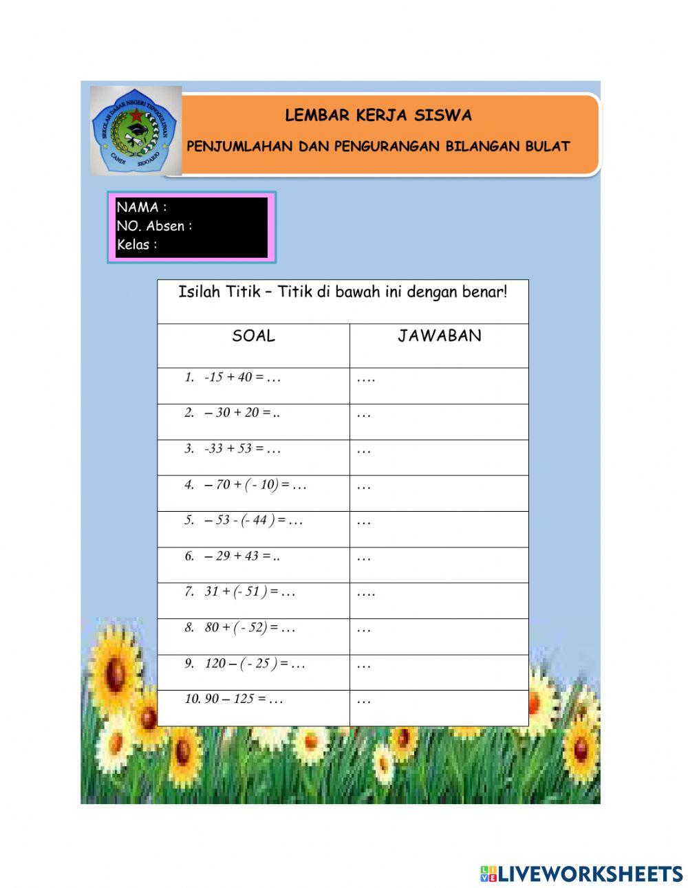 Penjumlahan dan Pengurangan Bilangan Bulat