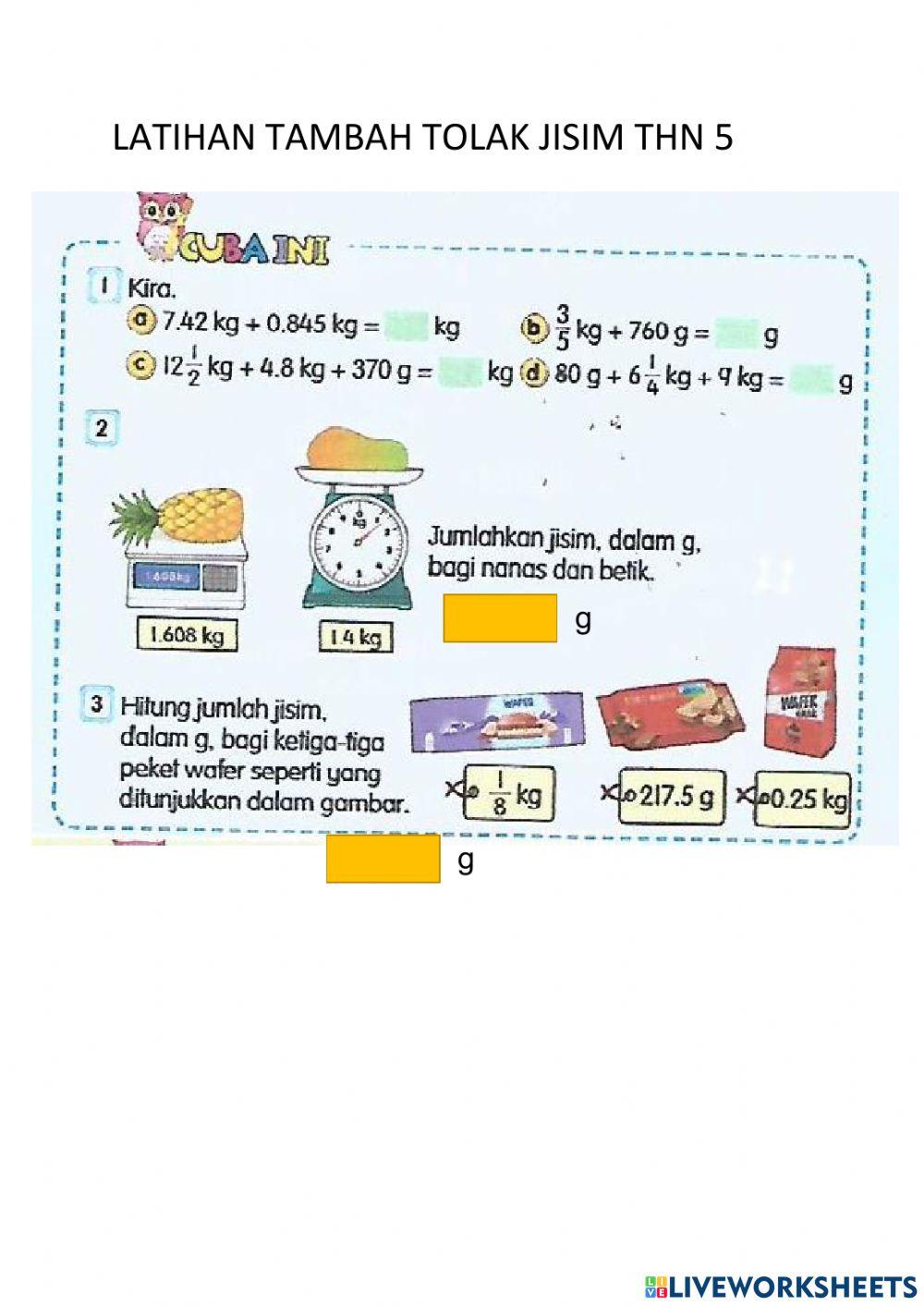 Tambah tolak jisimm thn 5