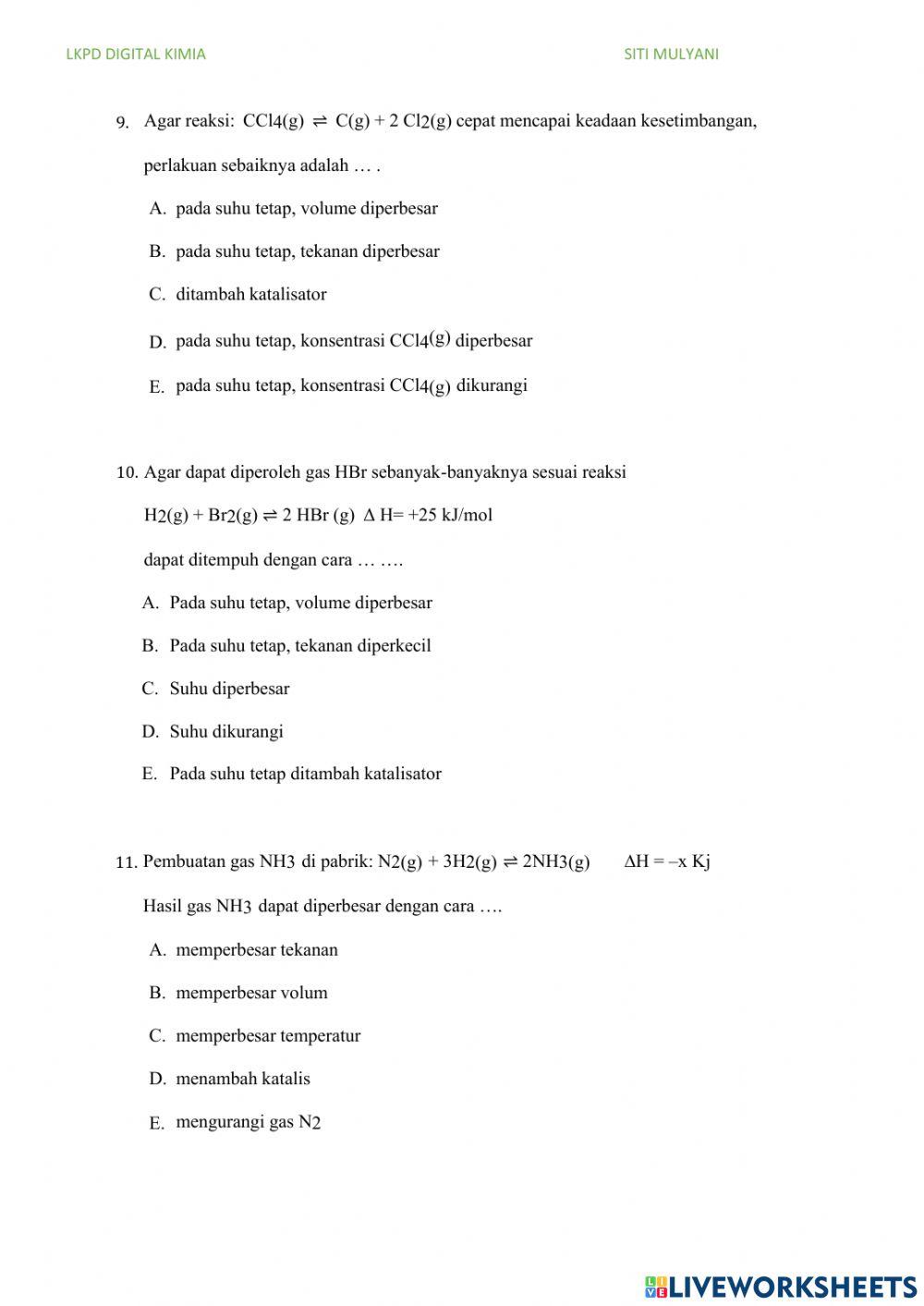Pergeseran kesetimbangan -2