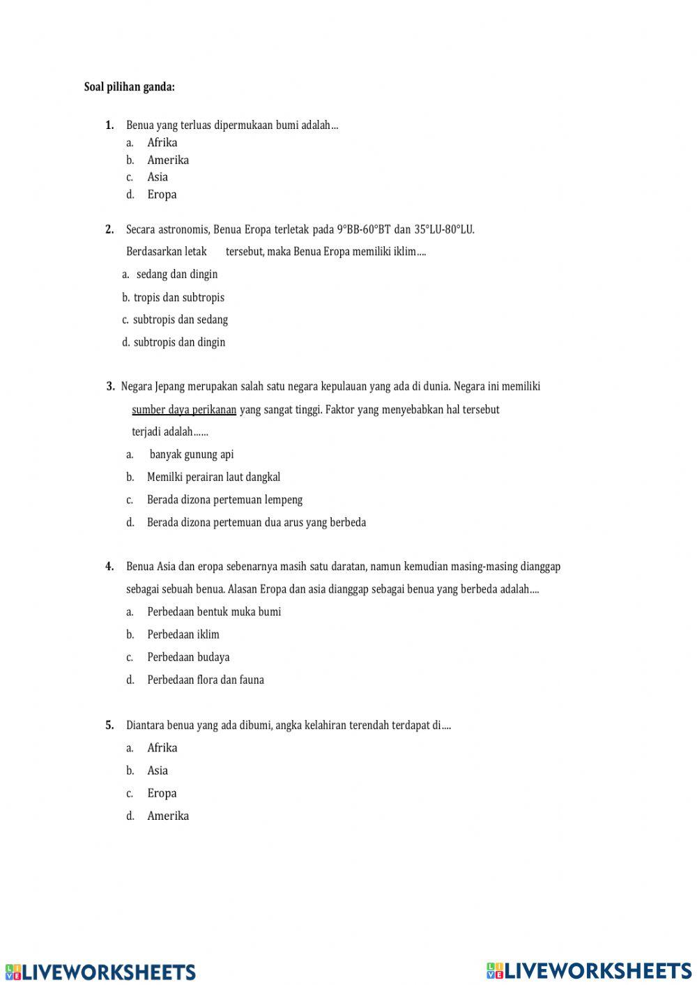 Letak dan Luas Benua Asia dan Benua lainnya