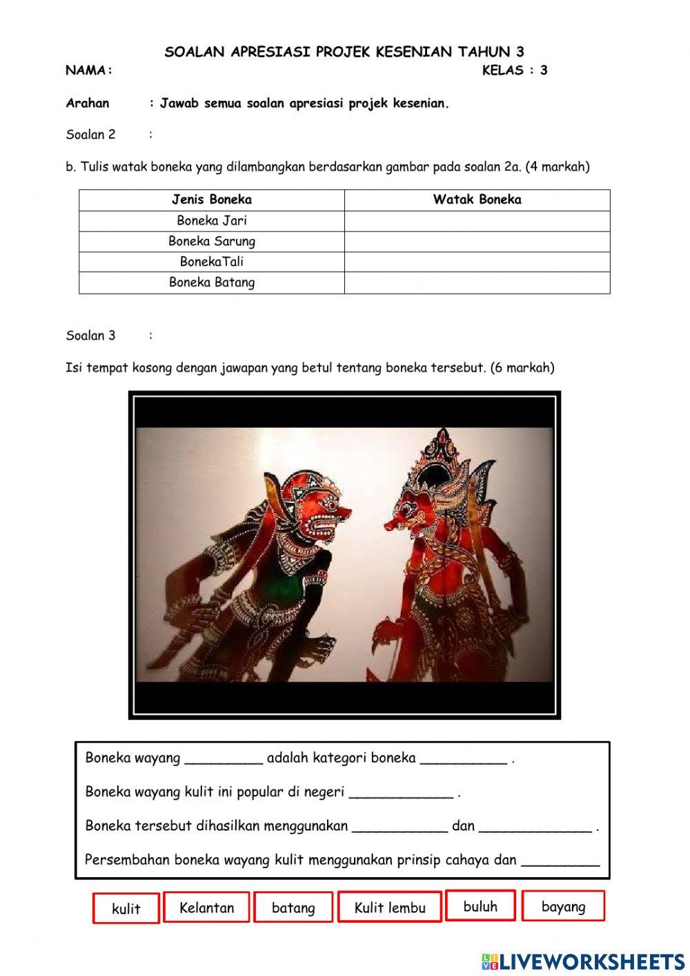 Projek Kesenian Bahagian B2 Tahun 3