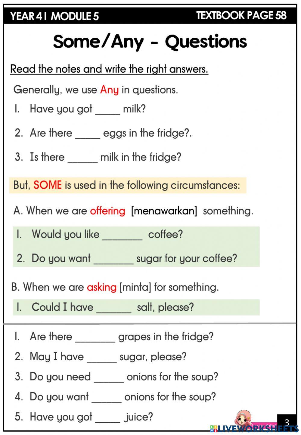 Year 4 module 5 - an an some any -grammar