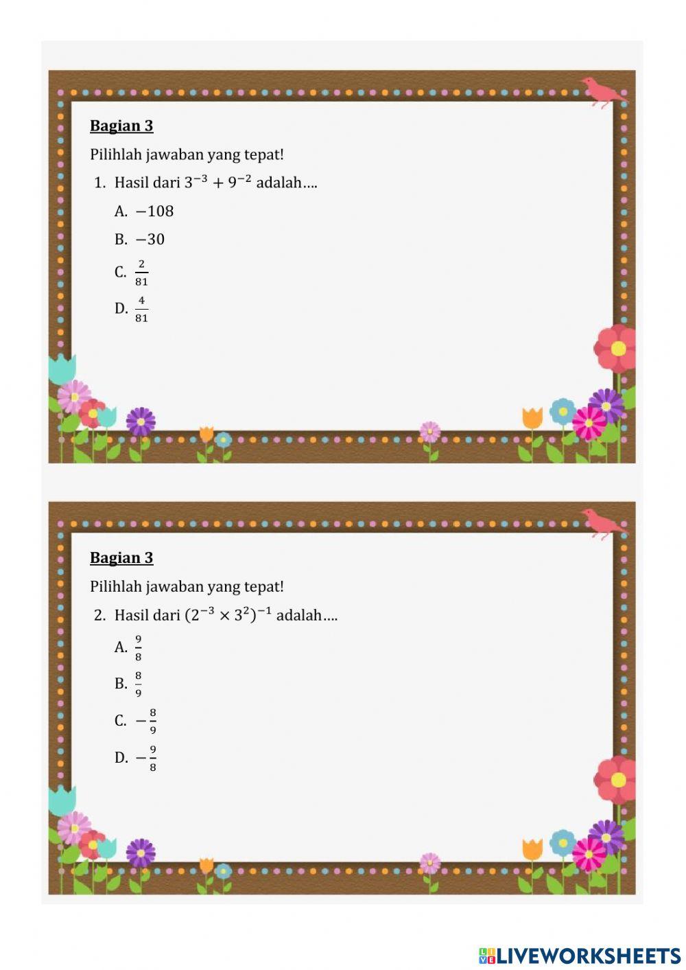 Penilaian harian bilangan berpangkat