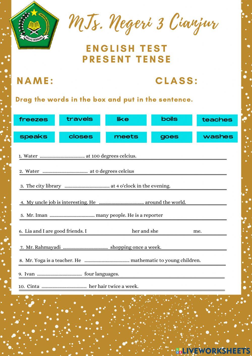 Worksheet Bahasa Inggris 8 Present Tense
