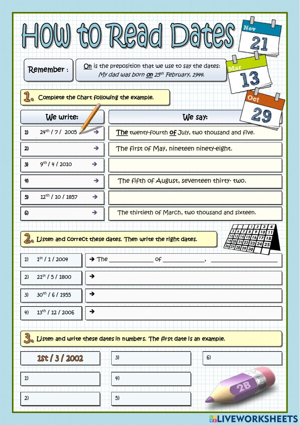 The Dates online exercise for | Live Worksheets