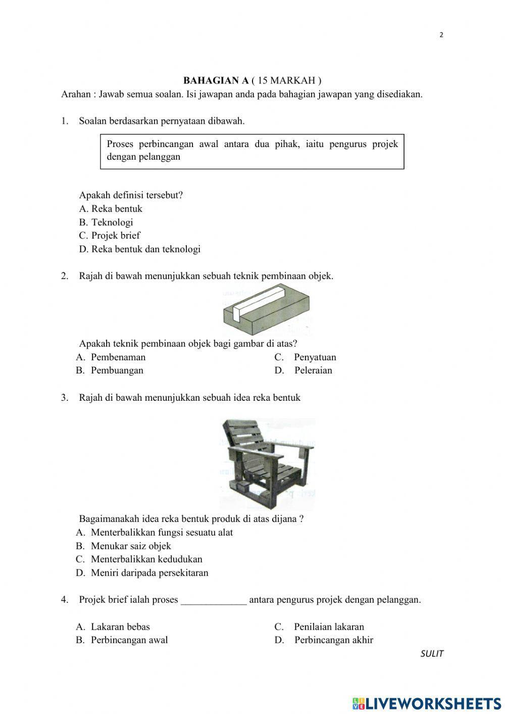 BAHAGIAN A RBT TINGKATAN 2 PEPERIKSAAN PERTENGAHAN TAHUN 2021