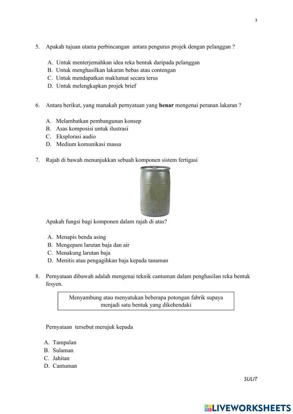 BAHAGIAN A RBT TINGKATAN 2 PEPERIKSAAN PERTENGAHAN TAHUN 2021