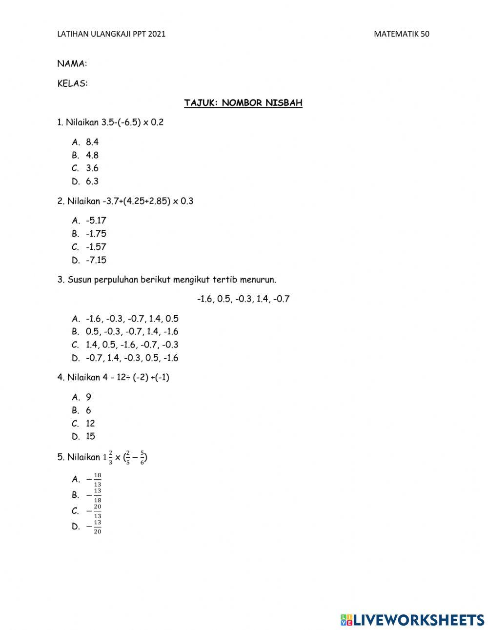 Ulangkaji matematik bil 1-ting 1 Ulangkaji matematik bil 1-ting 1