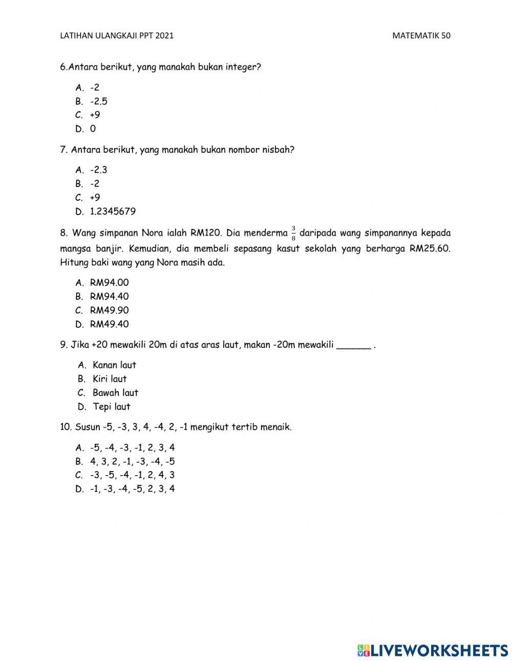 Ulangkaji matematik bil 1-ting 1 Ulangkaji matematik bil 1-ting 1