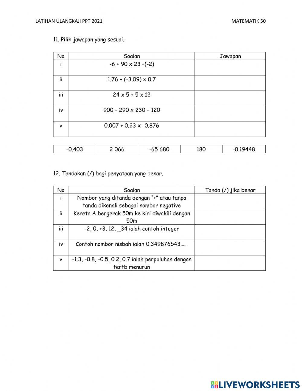 Ulangkaji matematik bil 1-ting 1 Ulangkaji matematik bil 1-ting 1
