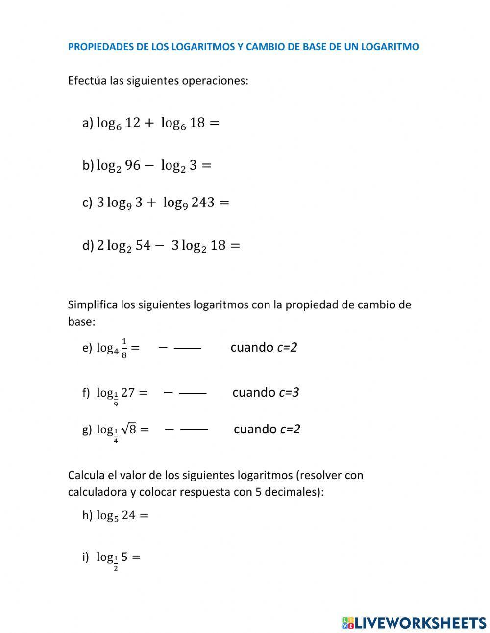 Propiedad y cambio de base de logaritmos