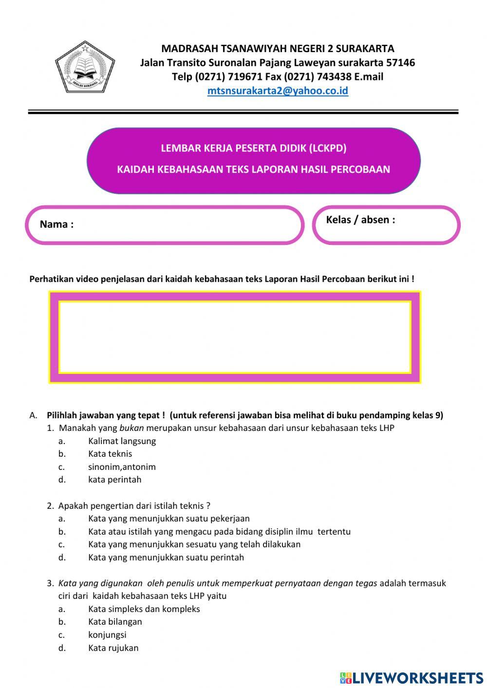 LCKPD Teks LHP kelas 9 (kaidah Kebahasaan)