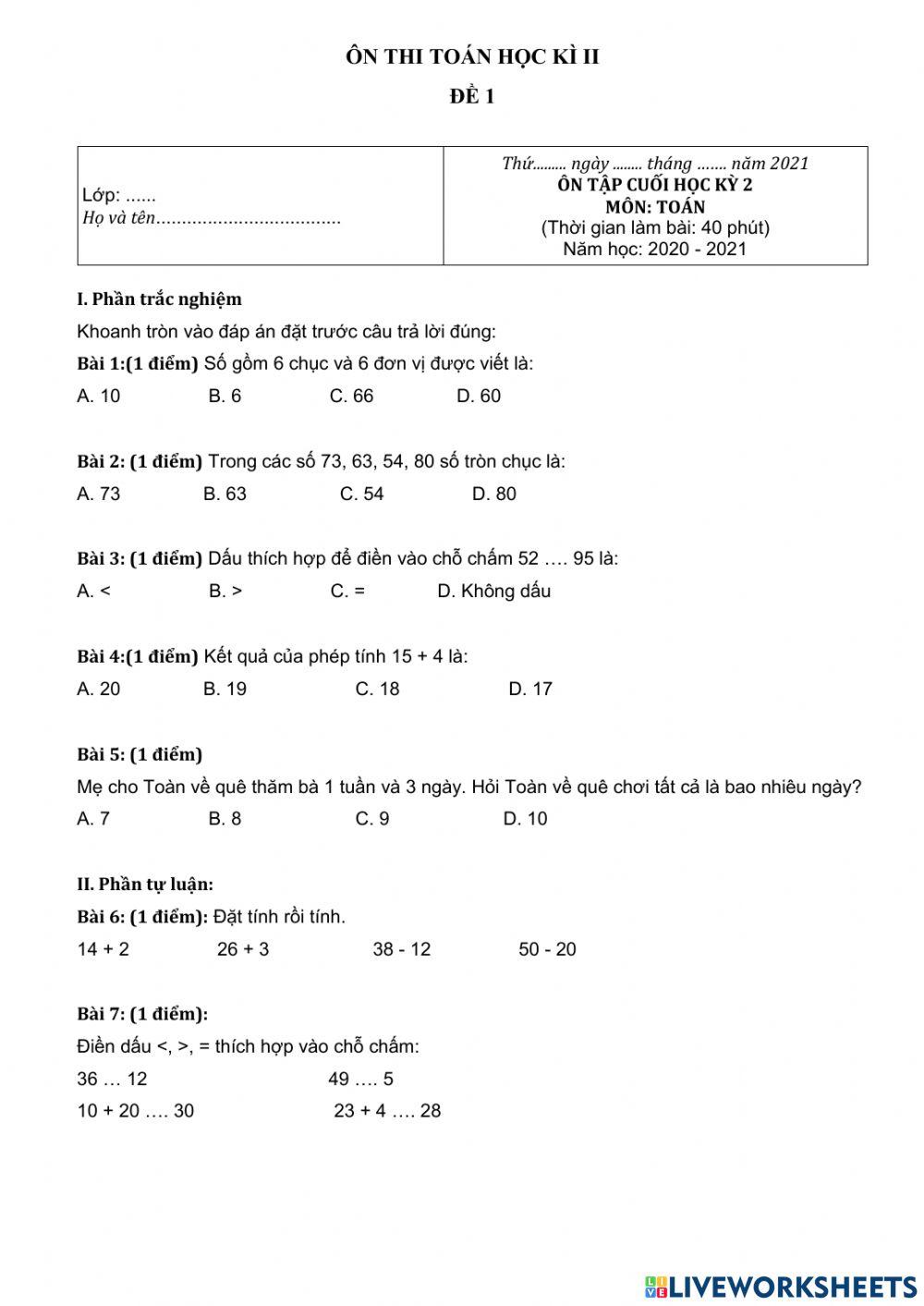 Ôn tập toán-bài 1