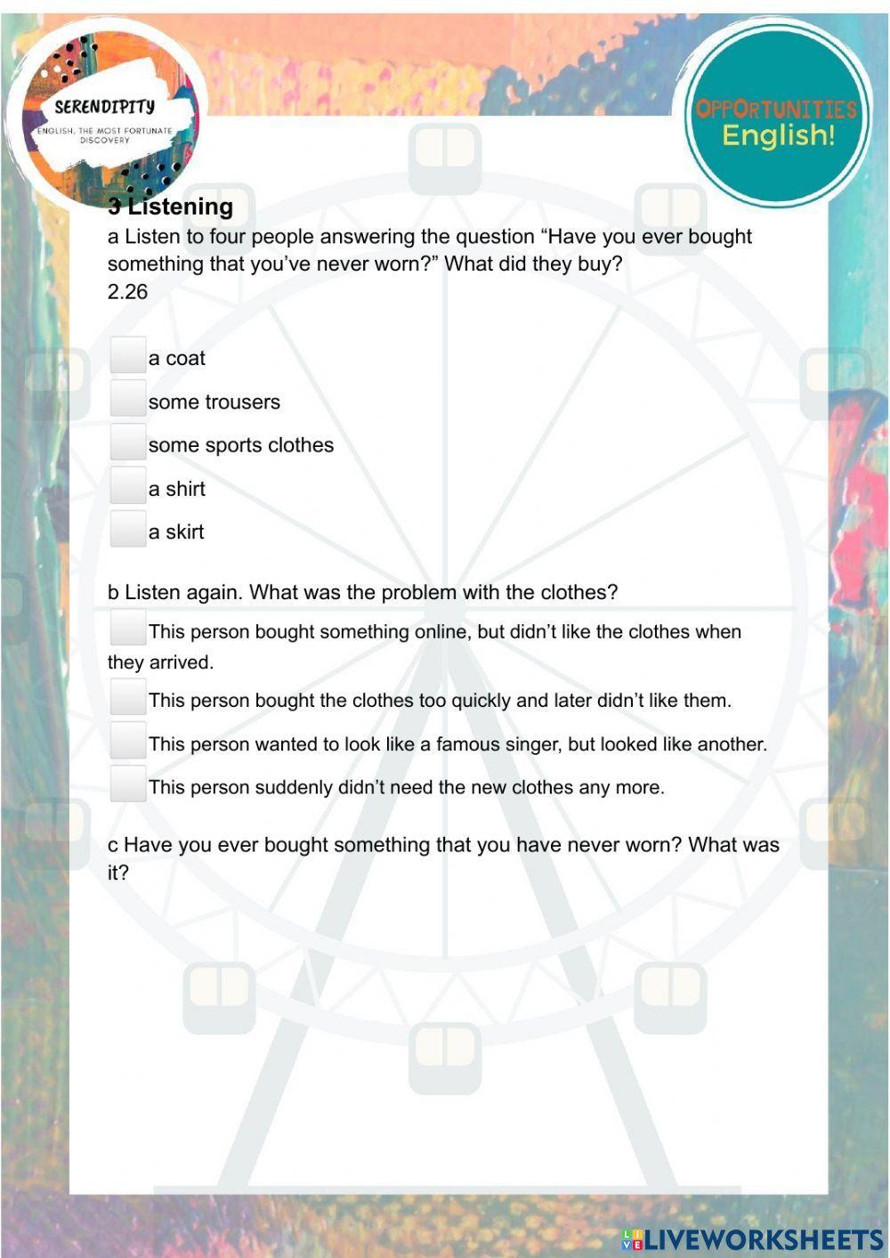 Unit 4B, pre intermediate