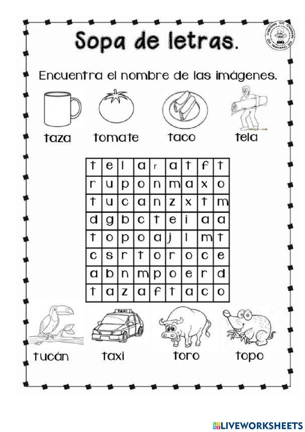 Sopa de letras letra t