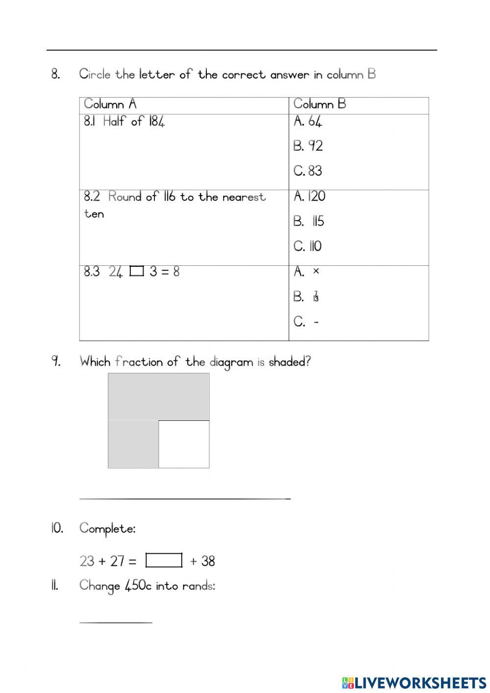 Math exam paper part 1