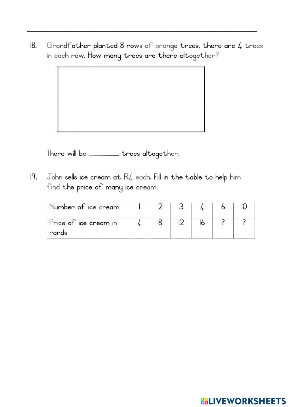 Math exam paper part 1