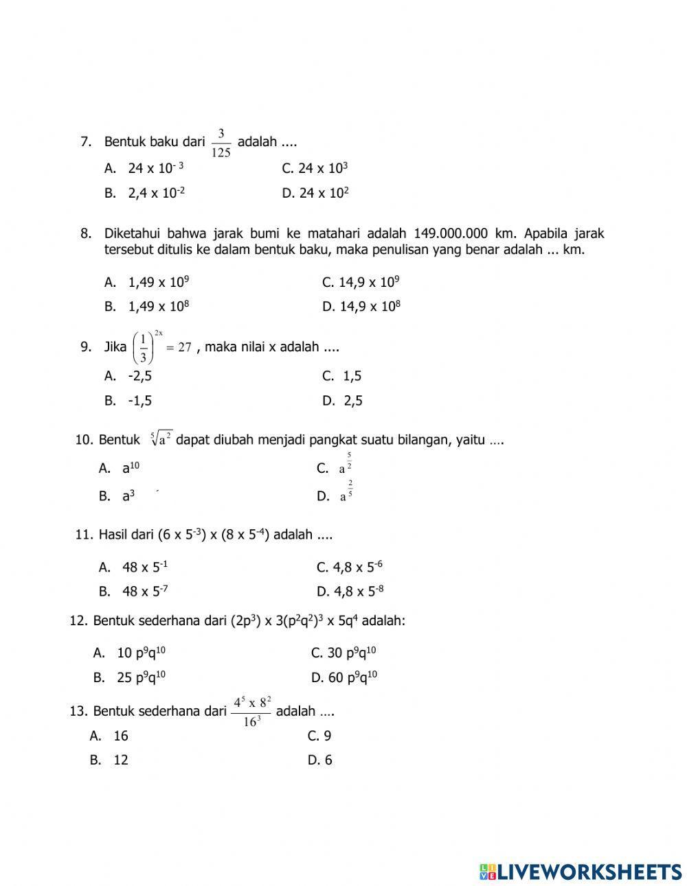 UH Bilangan berpangkat dan Bentuk Akar
