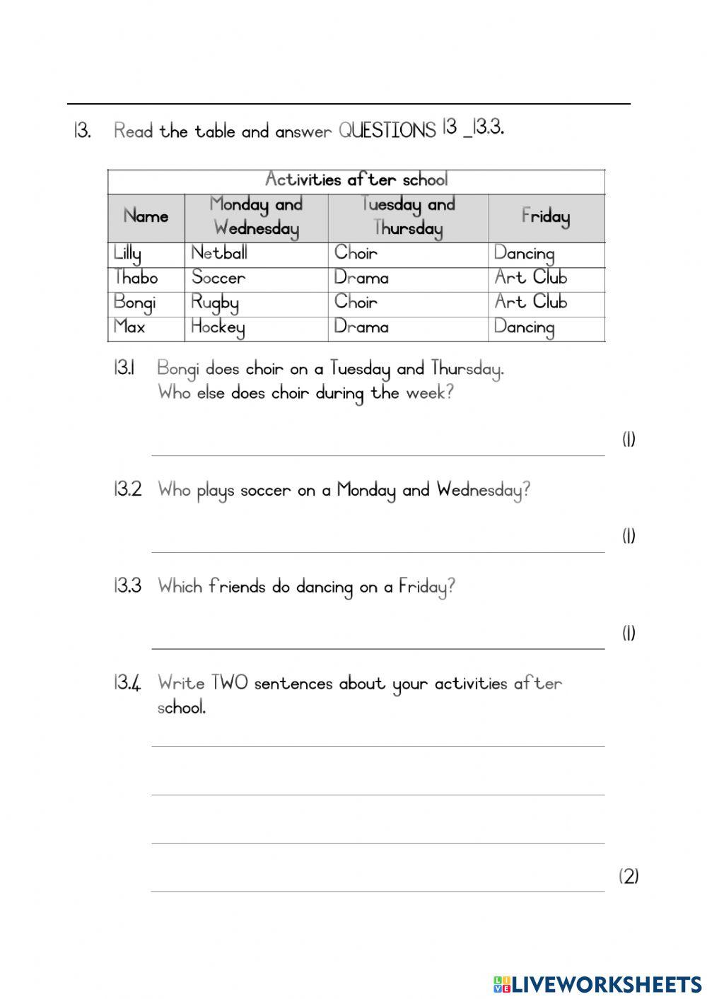 English paper 1 Middle exam