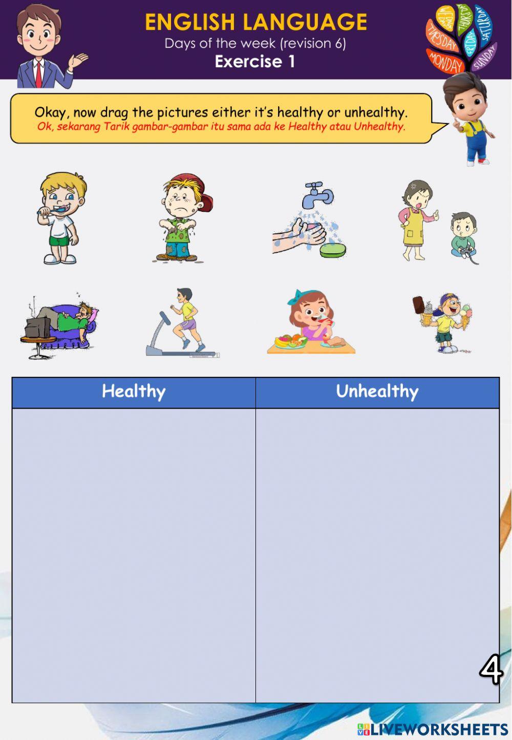 Days of the Week (Revision 6) healthy unhealthy