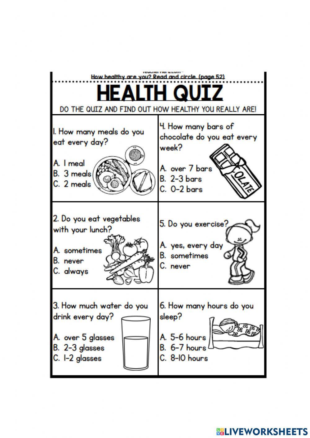 Health quiz exercise Live Worksheets