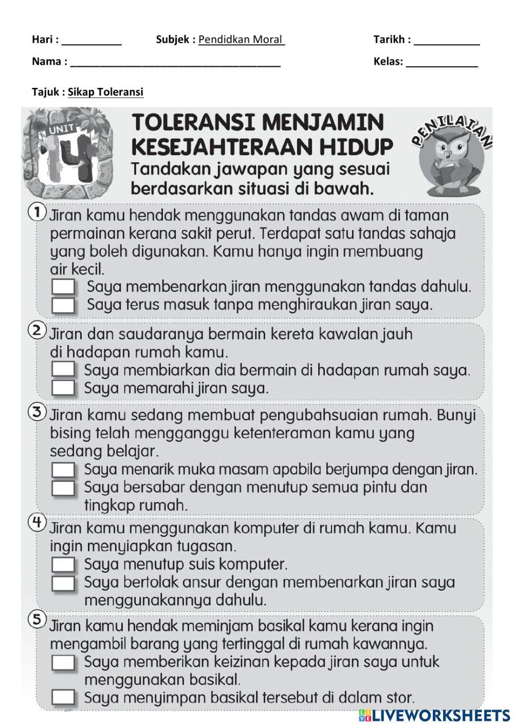 Pendidikan moral - sikap toleransi