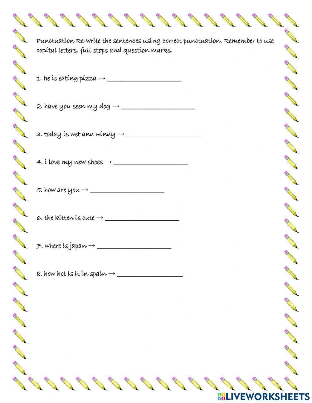 Punctuation exercise for 1 Live Worksheets