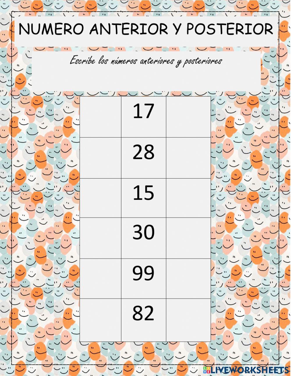 Números Anteriores Y Posteriores