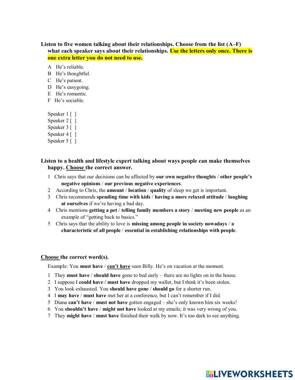 TEST 2 B2+ online exercise for | Live Worksheets