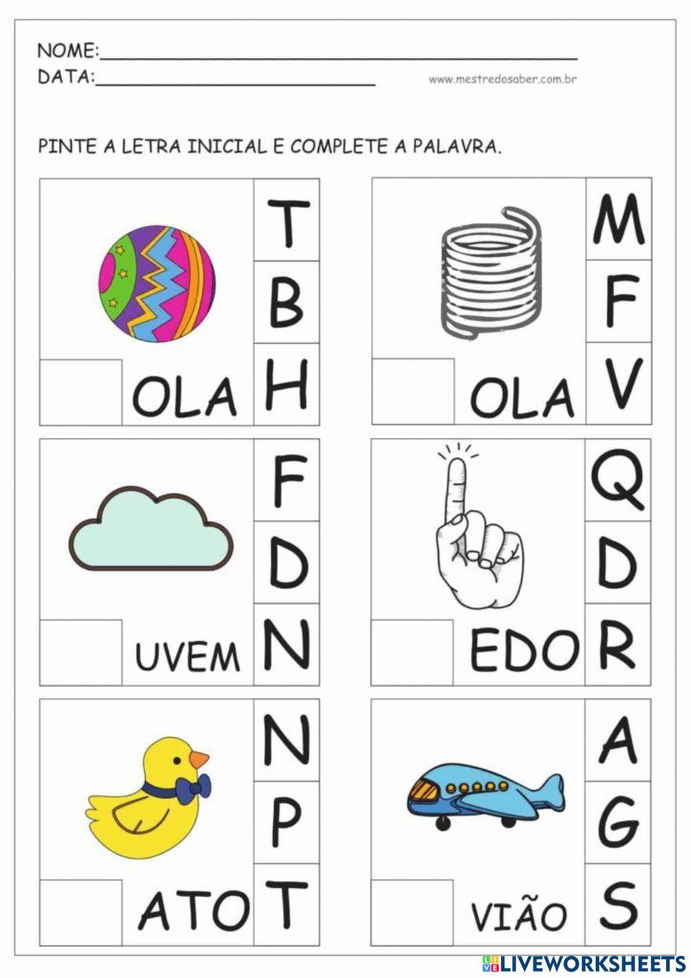 Atividade arraste e solte letras