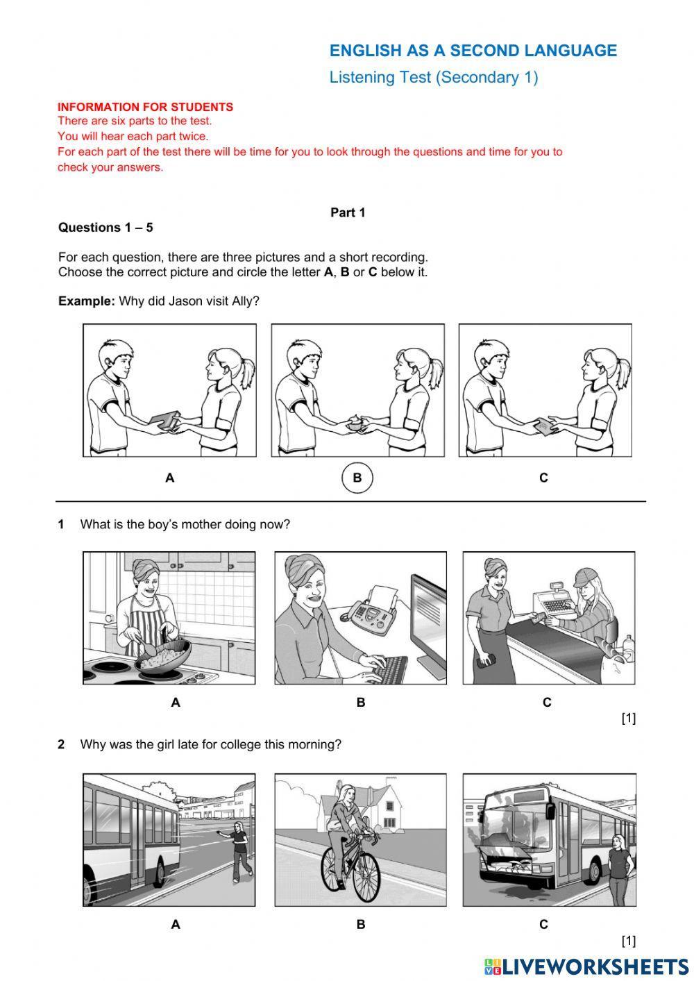 Cambridge Secondary 1 Checkpoint (ESL Listening)