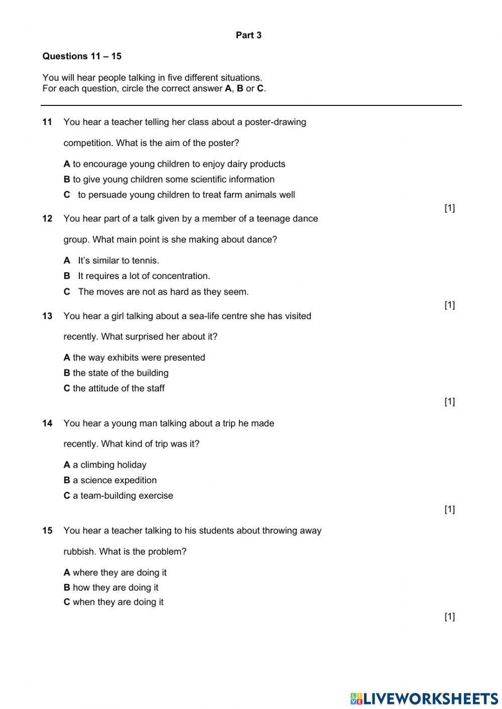 Cambridge Secondary 1 Checkpoint (ESL Listening)