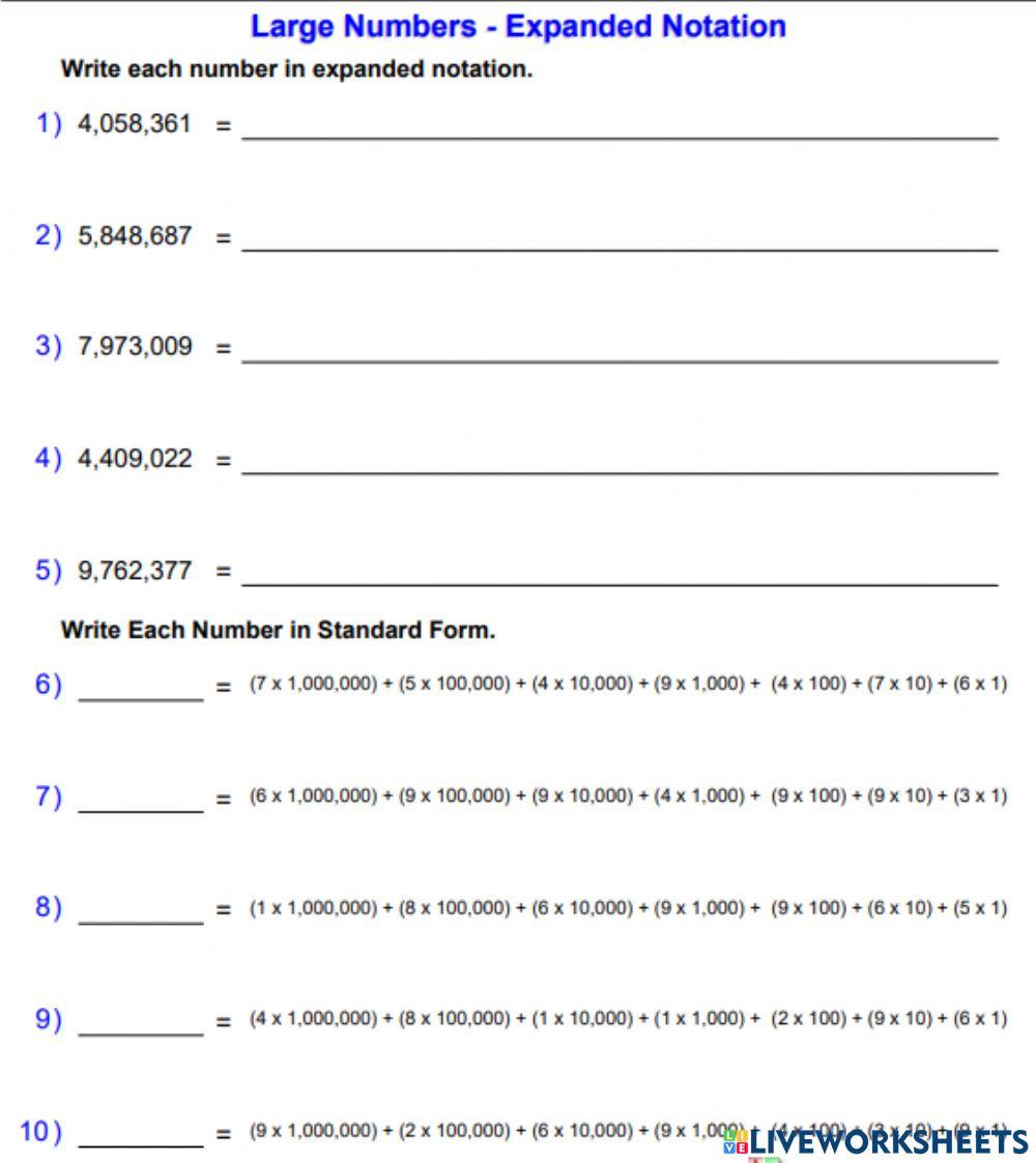 Expanded Notation Worksheet 1