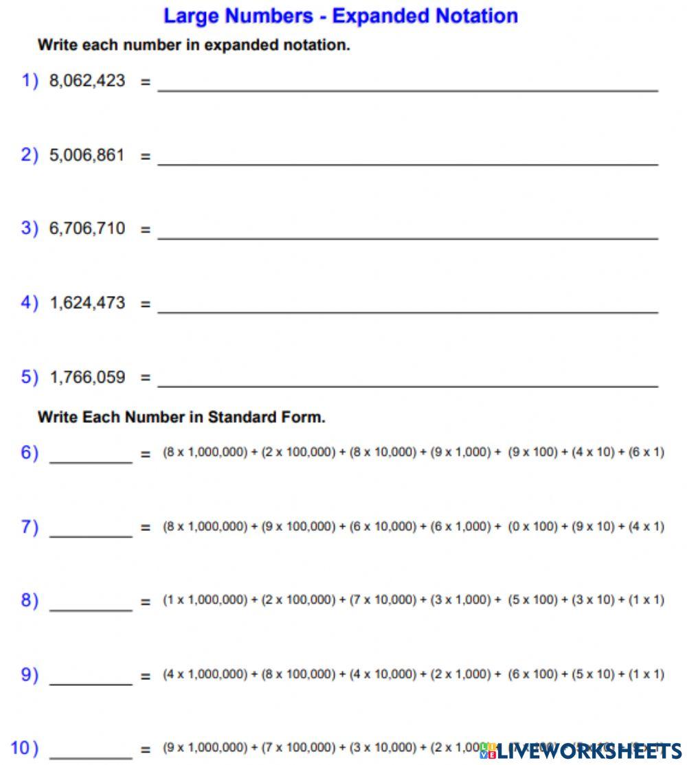 Expanded Notation Worksheet 2