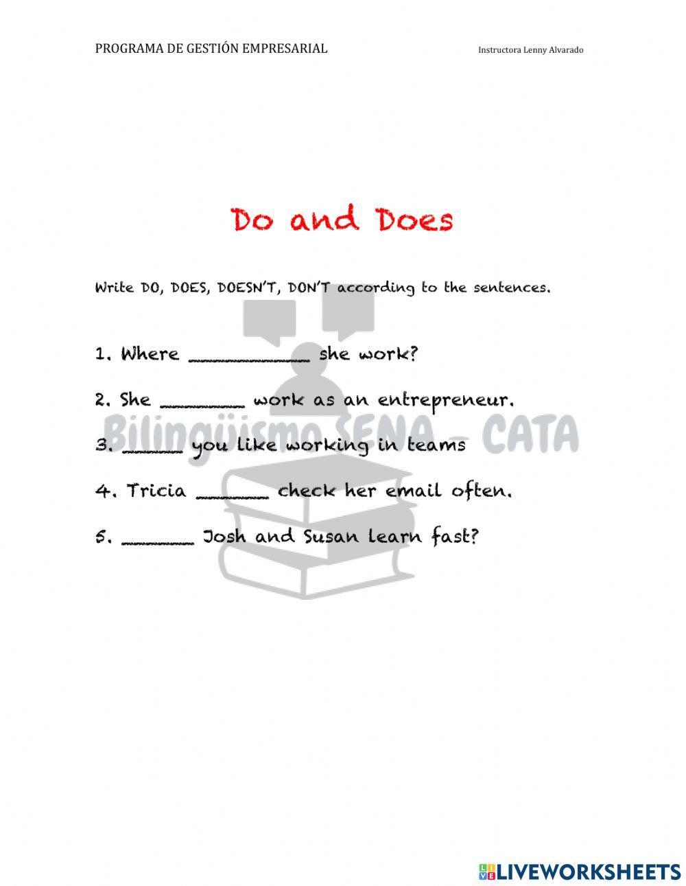 Do and does activity for Advanced | Live Worksheets