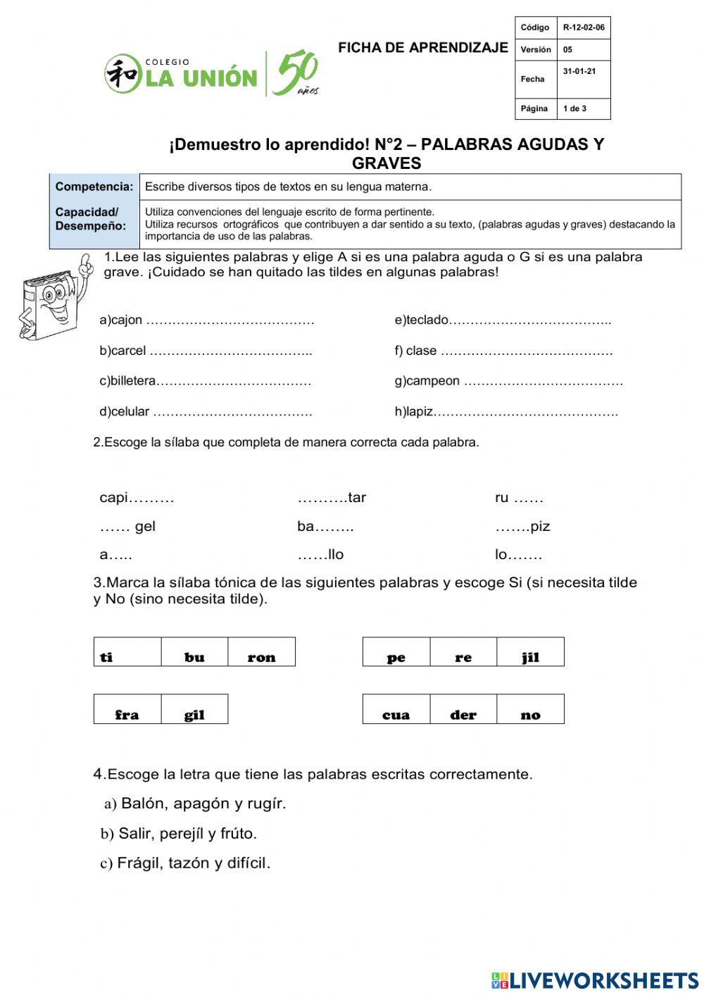 Palabras graves u agudas