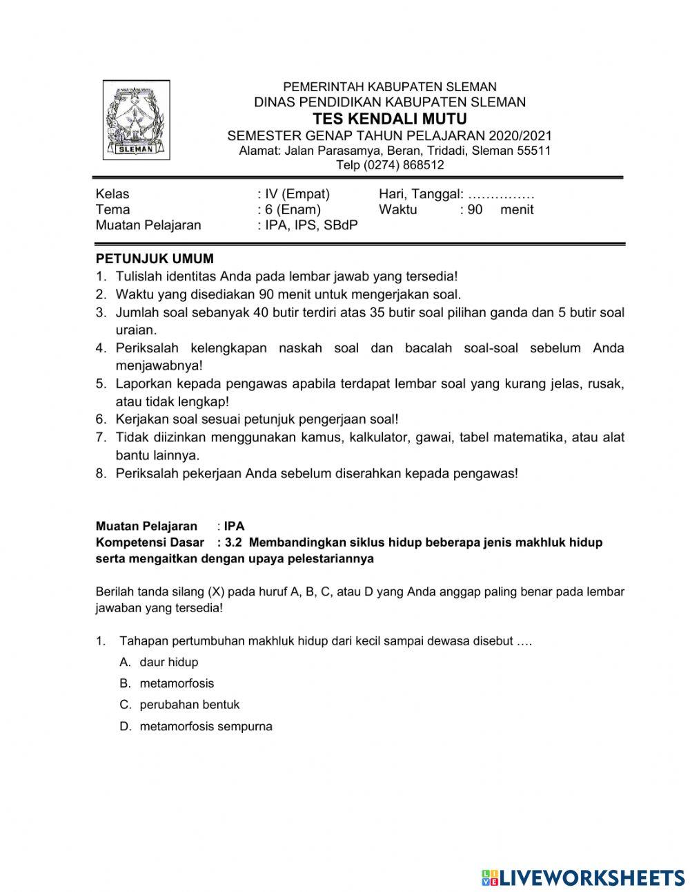 PAS - TKM - PAT Tema 6 Kelas 4 IPA IPS