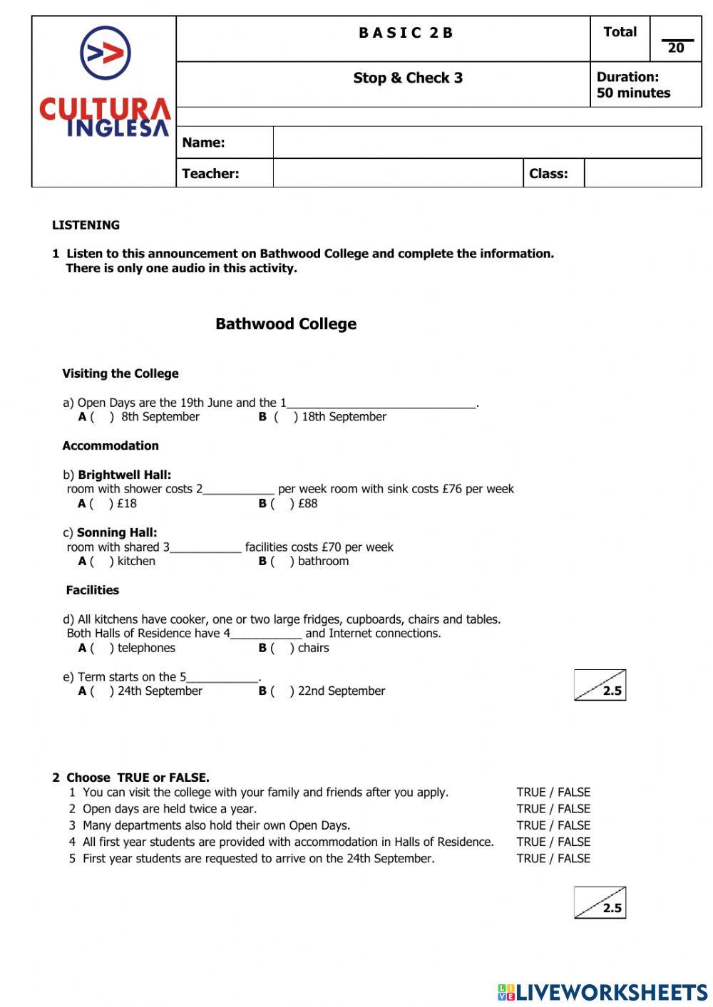 Basic 2B - Stop and Check 3 worksheet | Live Worksheets