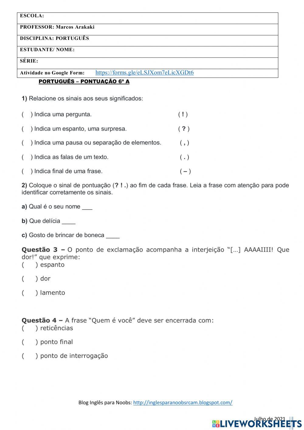 Pontuação - 6º ano